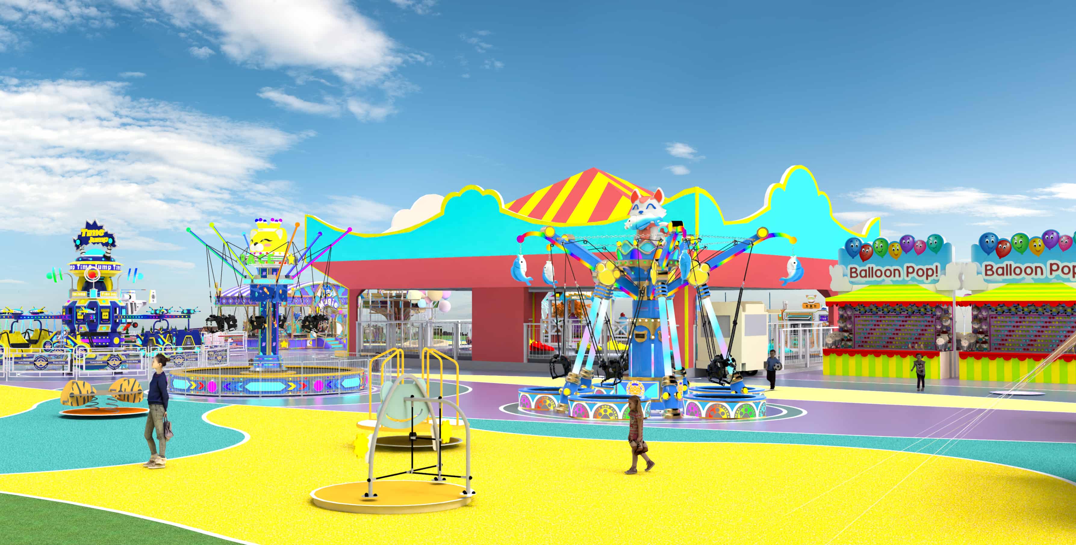 Family rides and children attractions in commercial plaza amusement park design project | amusement park layouts and theme park ideas for a project - SUNHONG