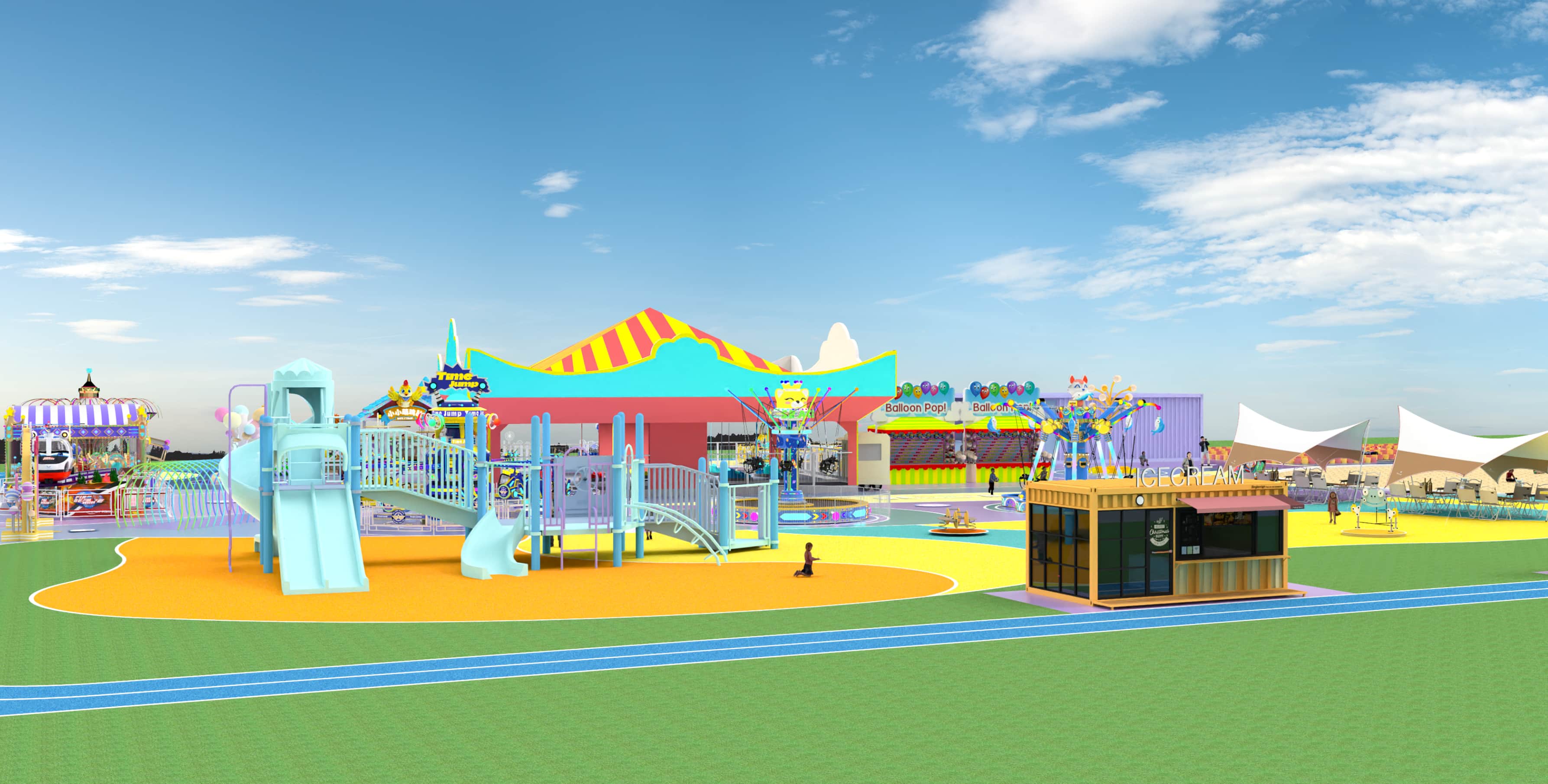 Commercial plaza amusement park playground design with slides, climbing structures, and outdoor rides | theme park design ideas and amusement park layouts - SUNHONG