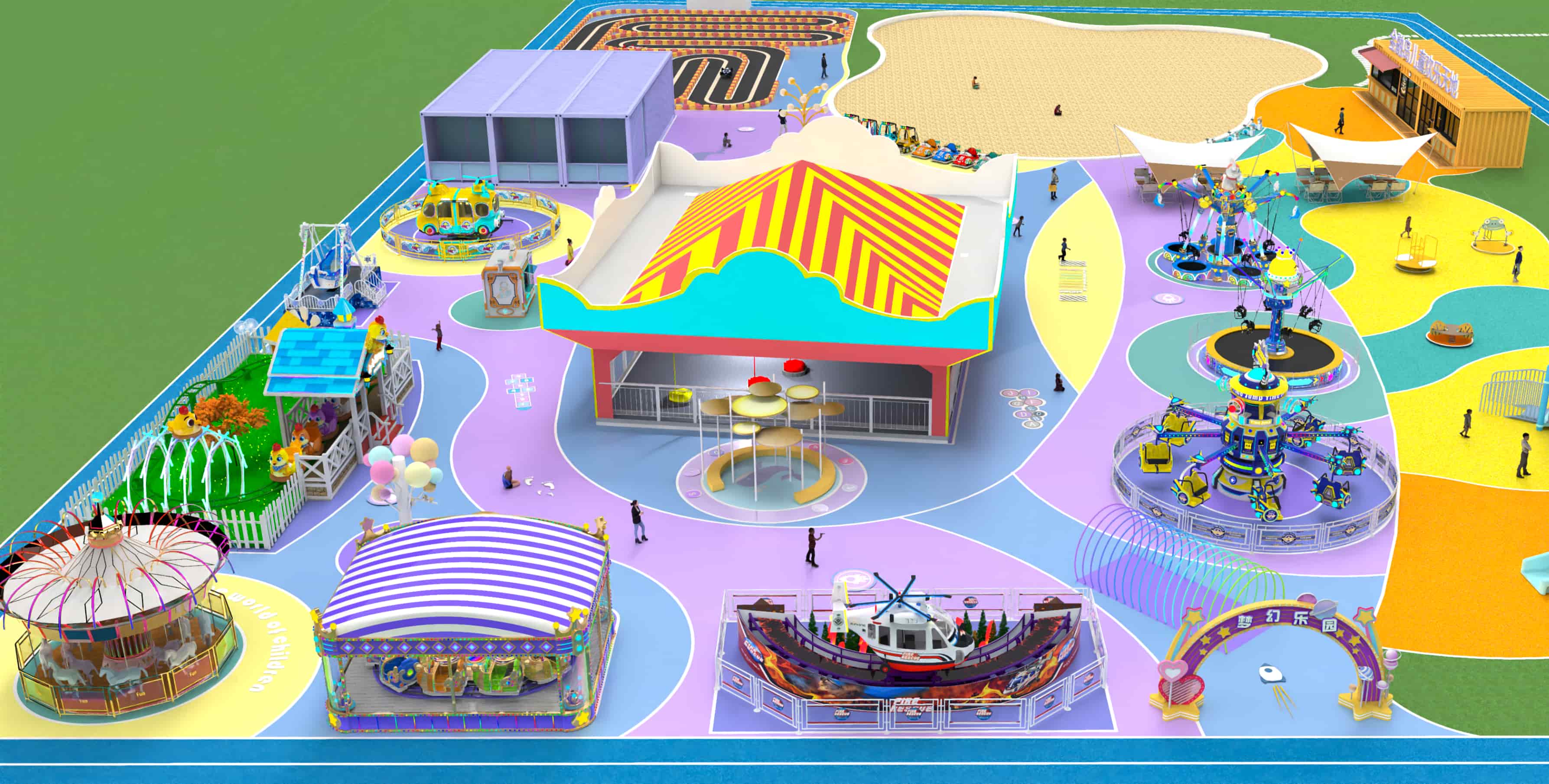 Commercial plaza amusement park project ideas with outdoor rides, children play zones, and entertainment facilities | theme park project ideas and amusement park layout ideas - SUNHONG