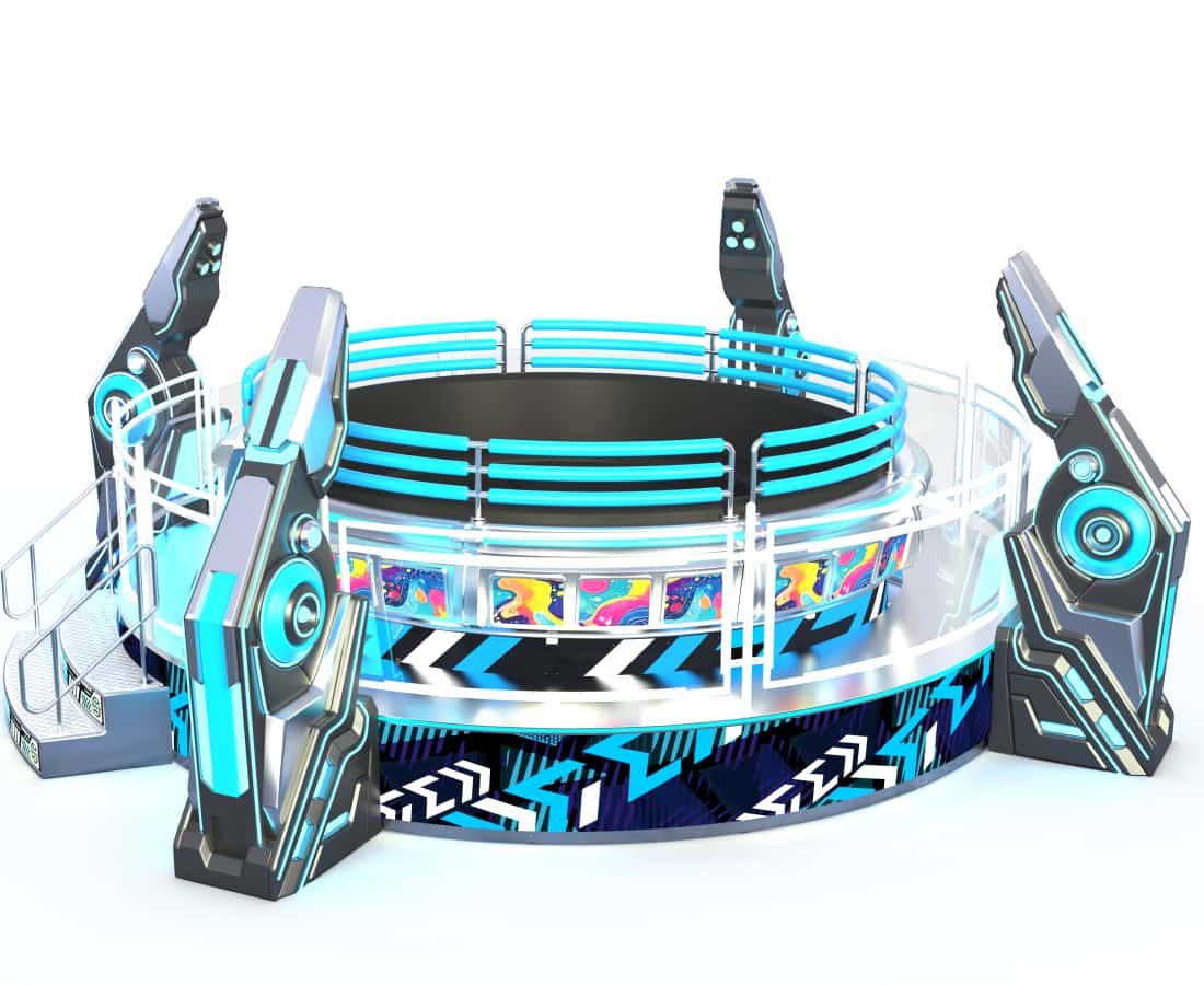 Front view of Mecha Rock Tagada 24P Disco Tagada amusement ride designed for indoor amusement parks and FECs