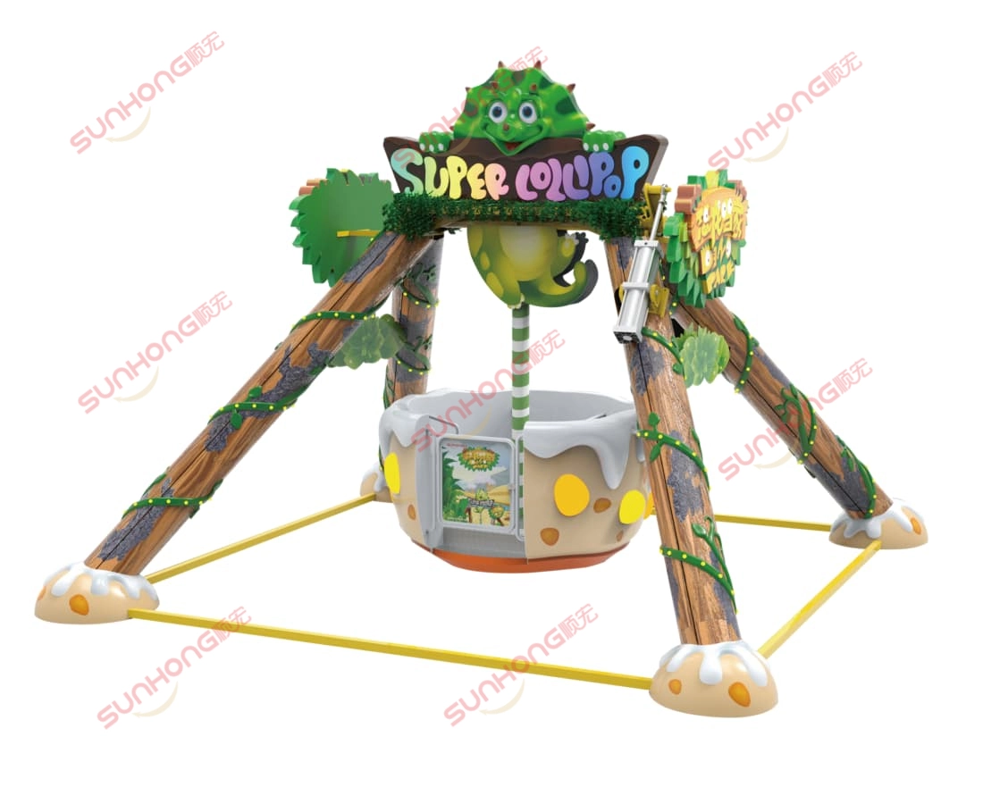 dinoosaur-pendulum-theme-park-pendulum-ride.jpg - SUNHONG White background view of jungle-themed Dinoosaur Pendulum ride for theme parks - SUNHONG