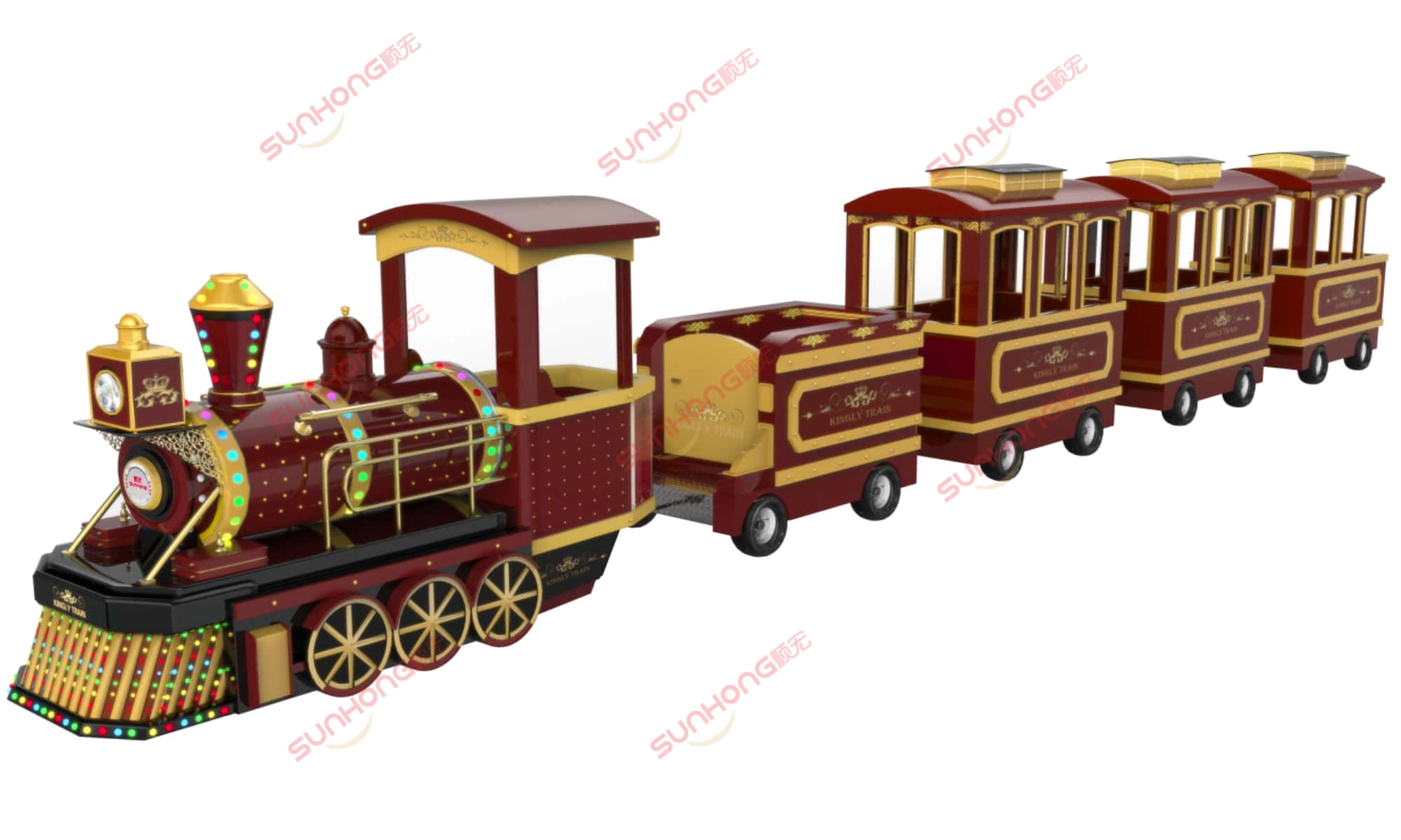 electric-railless-train-for-sale-luxury-red-gold.jpg - SUNHONG 豪华红金色电动无轨火车出售,采用经典皇家风格设计,适合游乐园 - SUNHONG