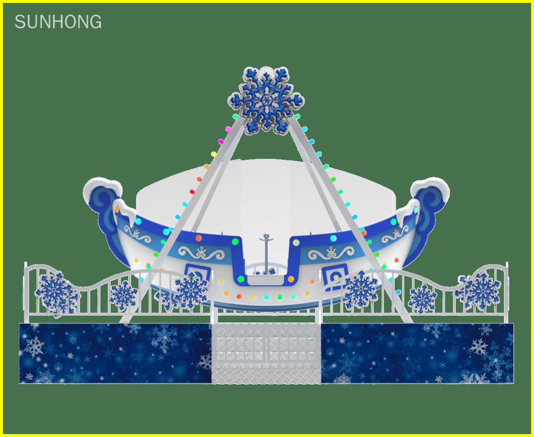 Vista frontal del increíble paseo en barco pirata de hielo con decoración de copos de nieve y luces LED - SUNHONG