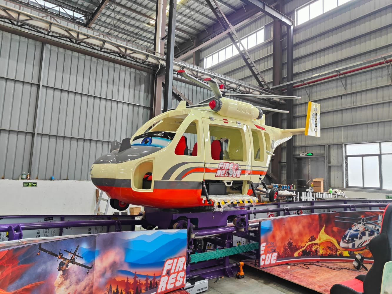 SUNHONG Fire Rescue-6P amusement ride in production workshop with detailed engineering design and manufacturing quality