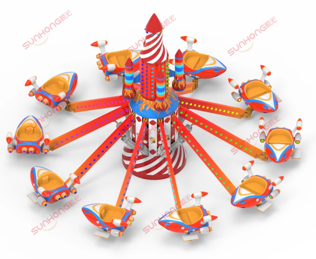 interactive-air-plane-rides-top-view.jpg - SUNHONG Top view of interactive air plane ride with ten rocket-style cabins in circular formation - SUNHONG