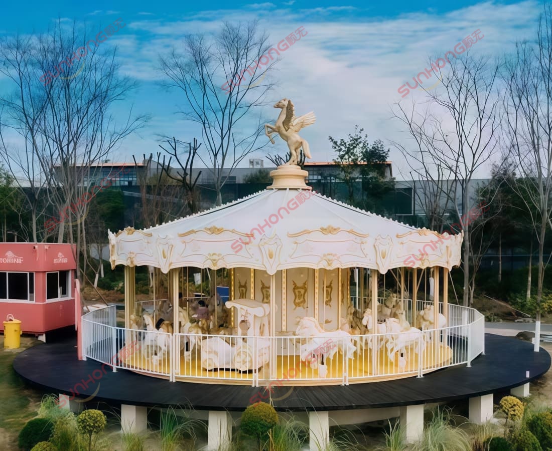 knight-sparta-carousel-36p-resort-top-view Top view of 36-seat Knight Sparta carousel ride at the resort