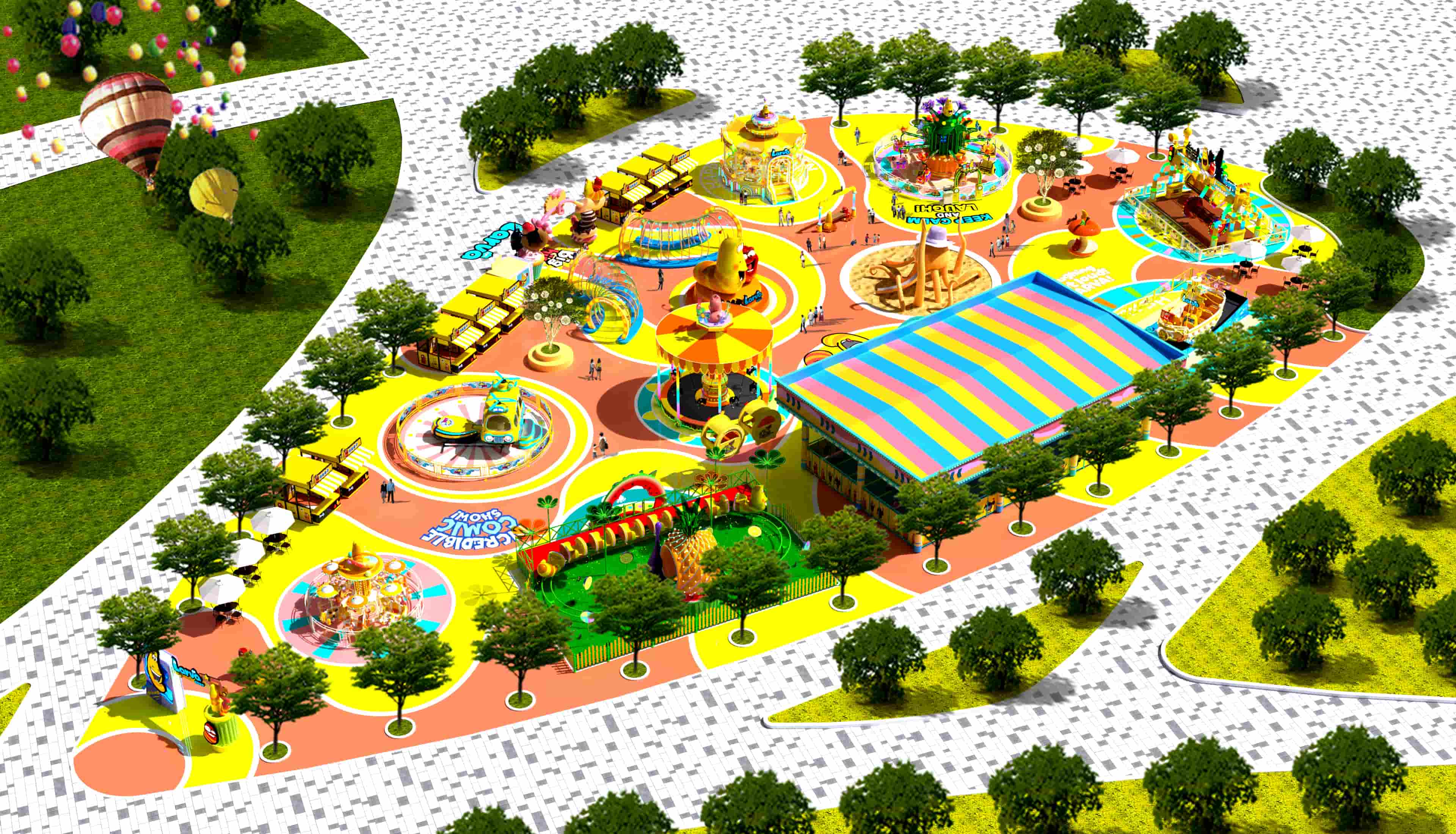 Концепция дизайна парка развлечений в стиле «Ларины», специально созданного для курорта, включая аттракцион «Ларины цветут». Решения для тематических парков, сочетающие отдых и яркие впечатления для курортного отдыха. - SUNHONG