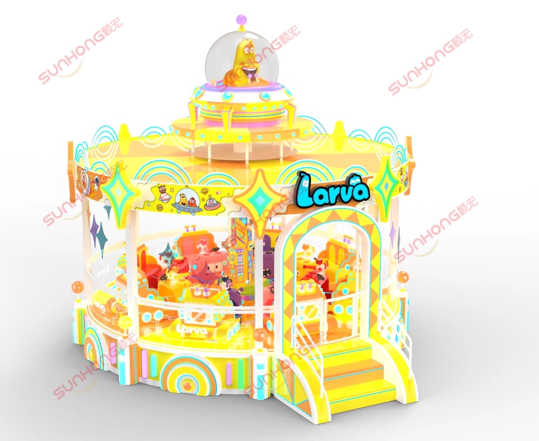 幼虫球射击-3d-对面-SUNHONG 幼虫球射击游乐设施的替代 3D 侧视图,从相反的角度展示了额外的结构细节。 - SUNHONG