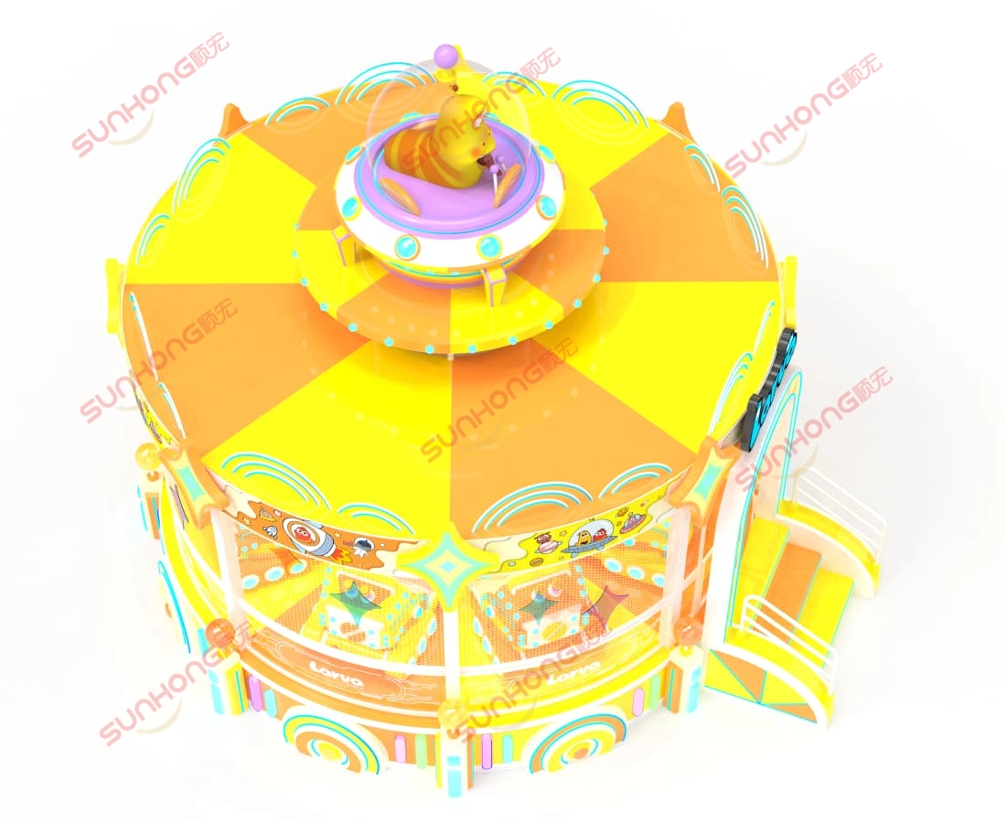 幼虫球射击-3D俯视图 - SUNHONG 幼虫球射击游乐设施的自上而下的 3D 视图,突出显示完整的轨道布局和中央球池。 - SUNHONG