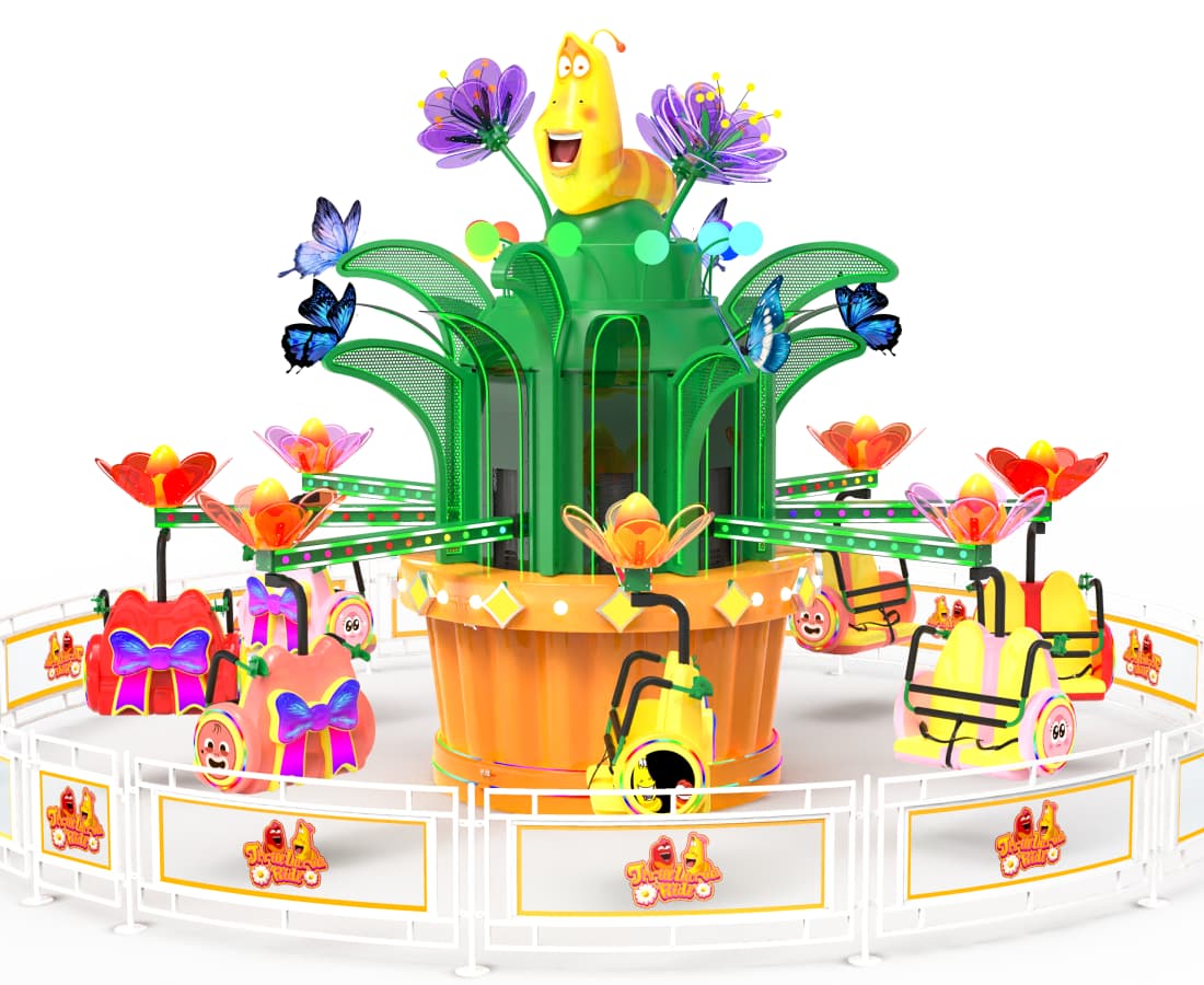 Paparan hadapan paparan 3D tunggangan hiburan Larva Blooms pada latar belakang putih. - SUNHONG