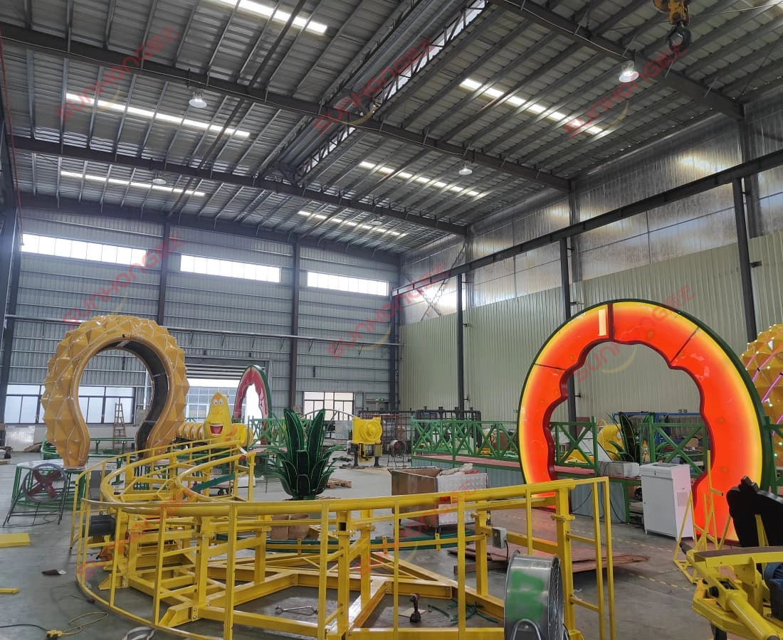 larva-fruitland-small-coaster-track-installation - SUNHONG larva-fruitland-small-coaster-track-Track installation detail of Larva Fruitland small coaster inside SUNHONG’s production facility. - SUNHONG