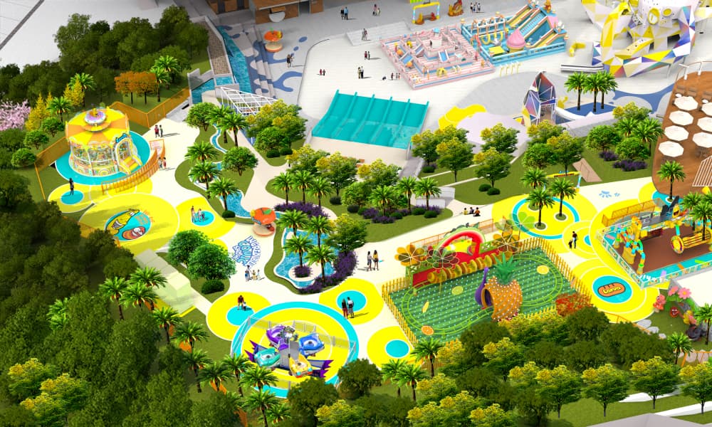 Larva IP amusement park layout design outside stadium with customized rides | theme park project ideas and amusement park layouts - SUNHONG