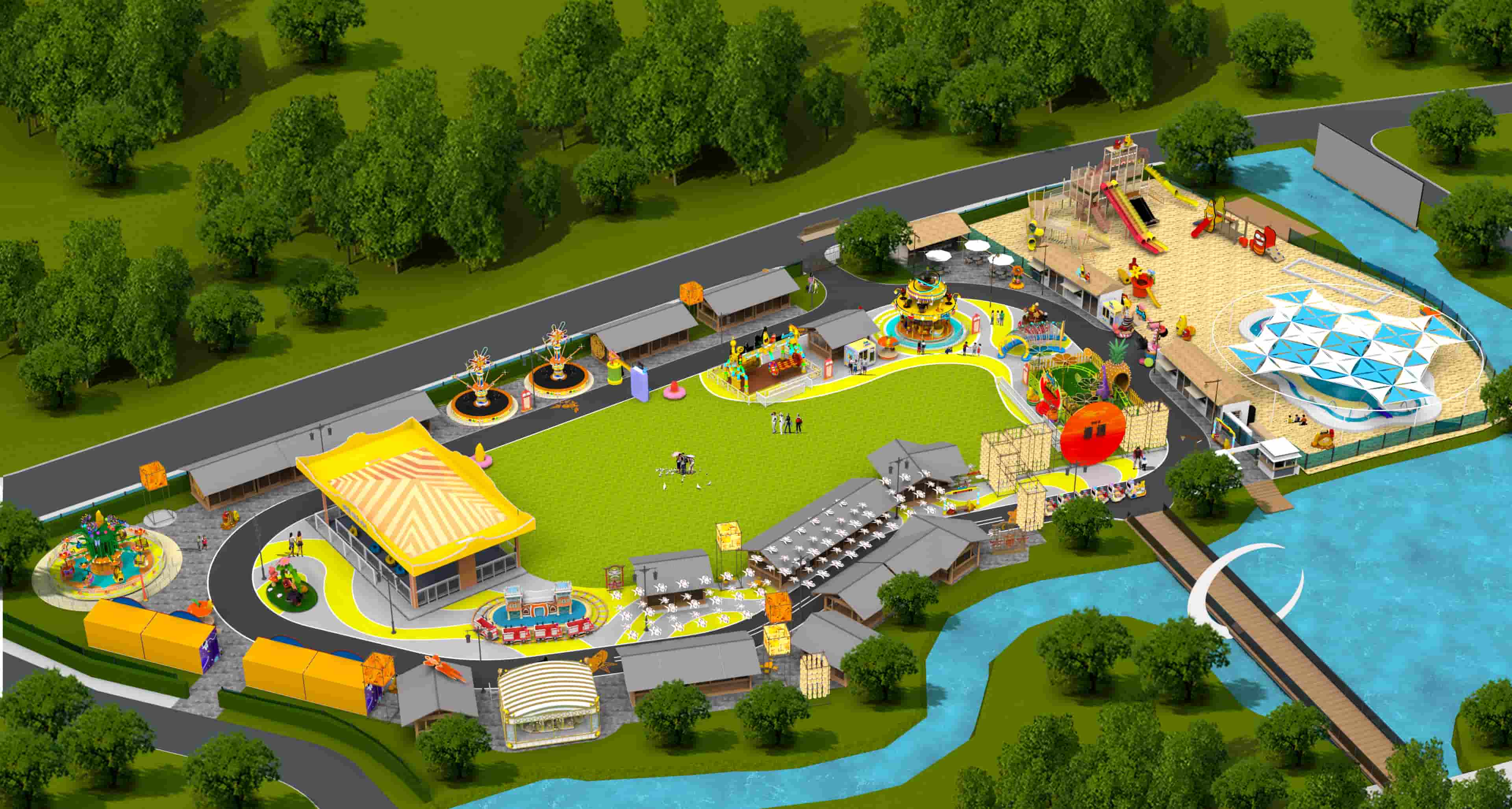 Complete Larva IP theme park layout ideas in cultural town outdoor amusement park with themed rides and landscape integration | theme park layout ideas and amusement park ideas for a project - SUNHONG