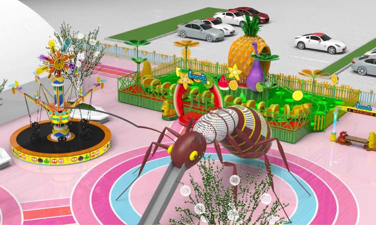 Renderização detalhada do interior do Larva Outdoor Community Theme Park — design de experiência imersiva em parque de diversões. - SUNHONG