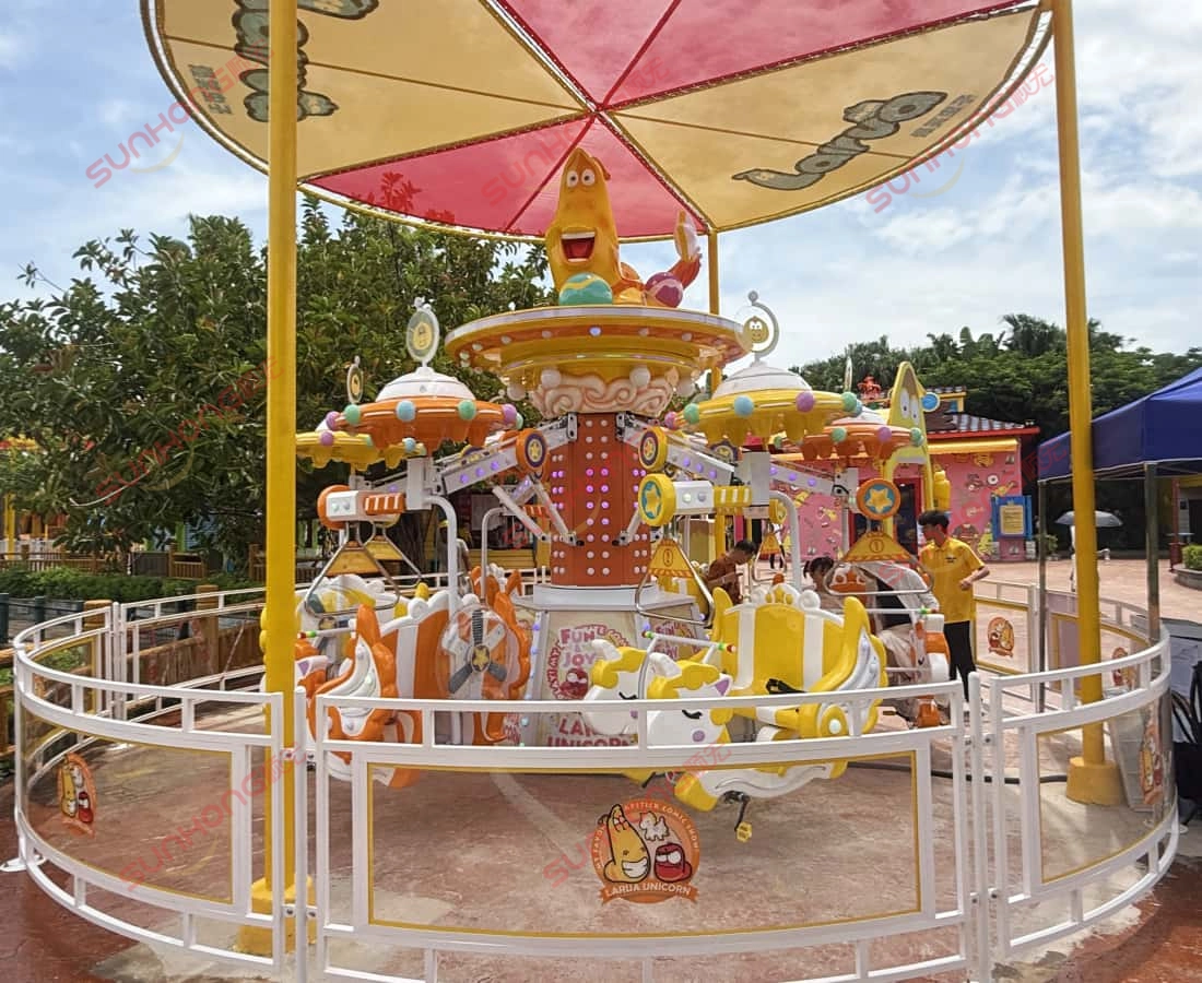larva-pedal-spin-pedal-controlled-amusement-ride-outdoor - SUNHONG Larva Pedal Spin pedal-controlled amusement ride with unicorn seats, outdoor installation for kids and families - SUNHONG