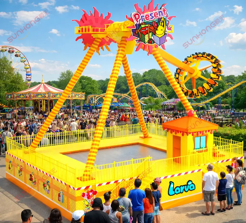 Larva Pendulum in the Larva Amusement Park Crowded amusement park featuring a