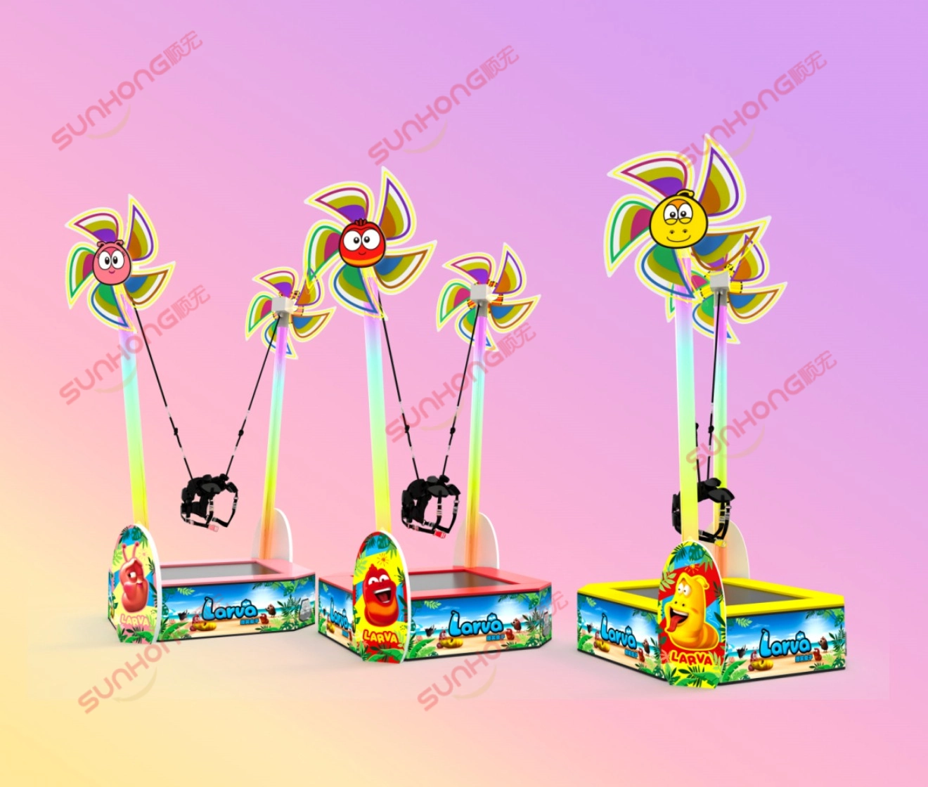 larva-pinwheel-trampoline-3d-gradient-pink-bg - SUNHONG 3D rendering of Larva Pinwheel Trampoline with a gradient pink background - SUNHONG