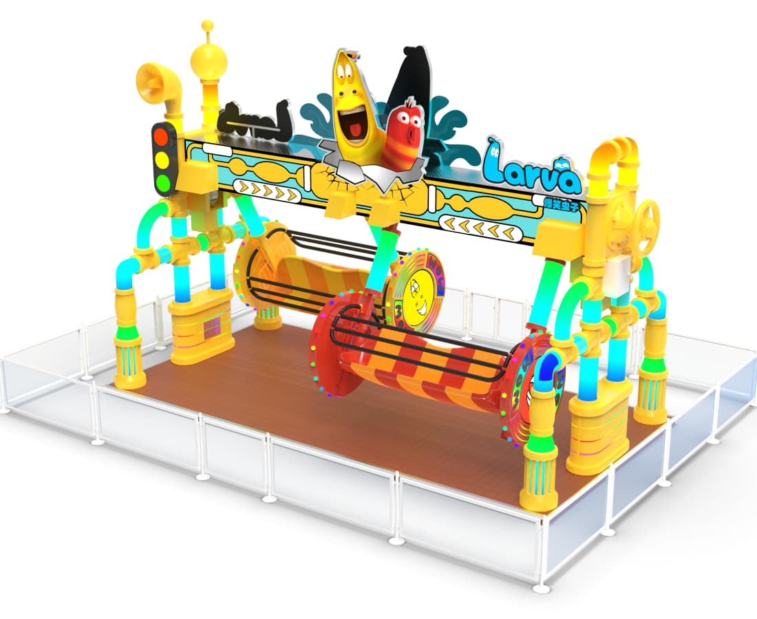3D render of Larva Swing ride showing detailed right-side view, colorful and themed for families. - SUNHONG