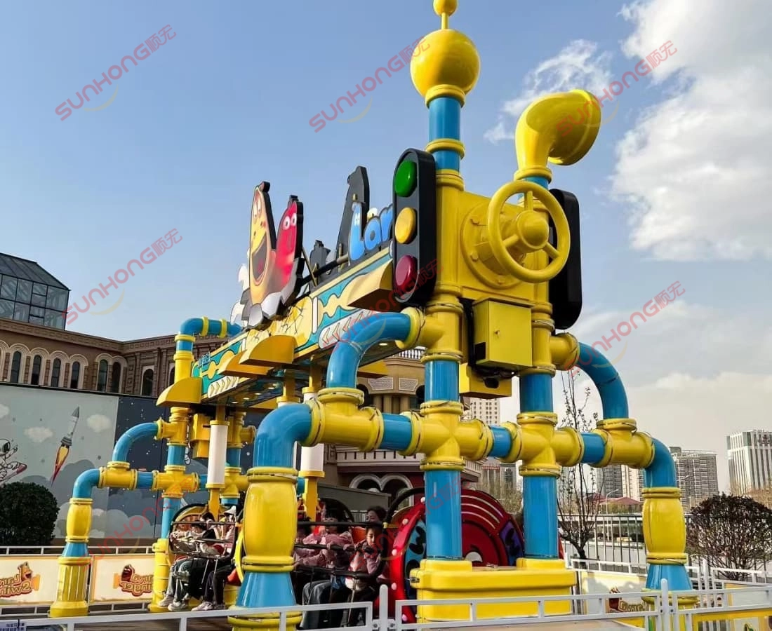 larva-swing-ride-for-sale-theme-park-side-closeup - SUNHONG Close-up side view of Larva Swing ride for sale in amusement park. - SUNHONG
