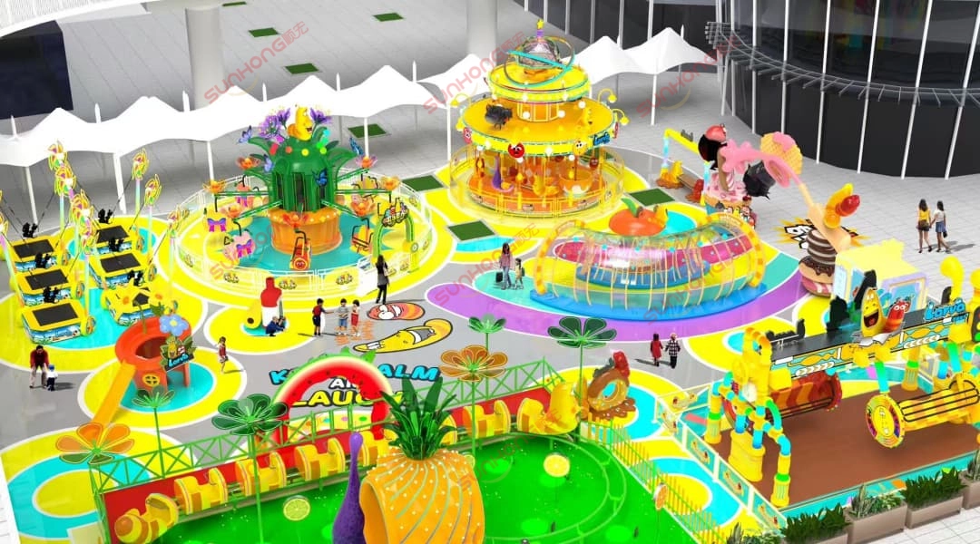 Larva-Theme-Park-3D-Design-Commercial-Center - SUNHONG 3D rendering of a Larva-themed amusement park located in a commercial center. - SUNHONG