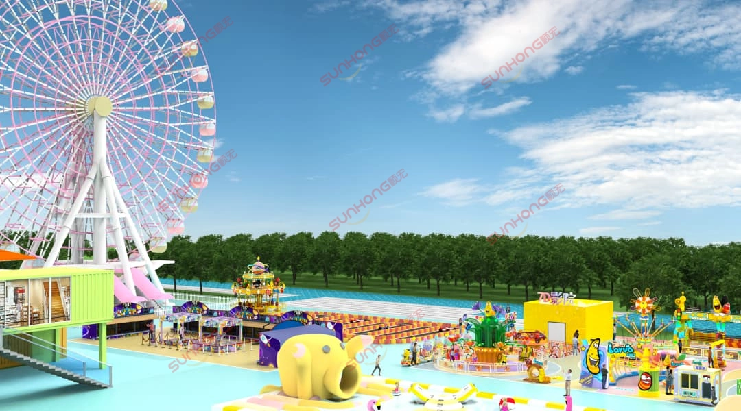 Larva-Theme-Park-3D-Design-With-Ferris-Wheel - SUNHONG 3D design of a Larva-themed amusement park featuring a Ferris wheel. - SUNHONG