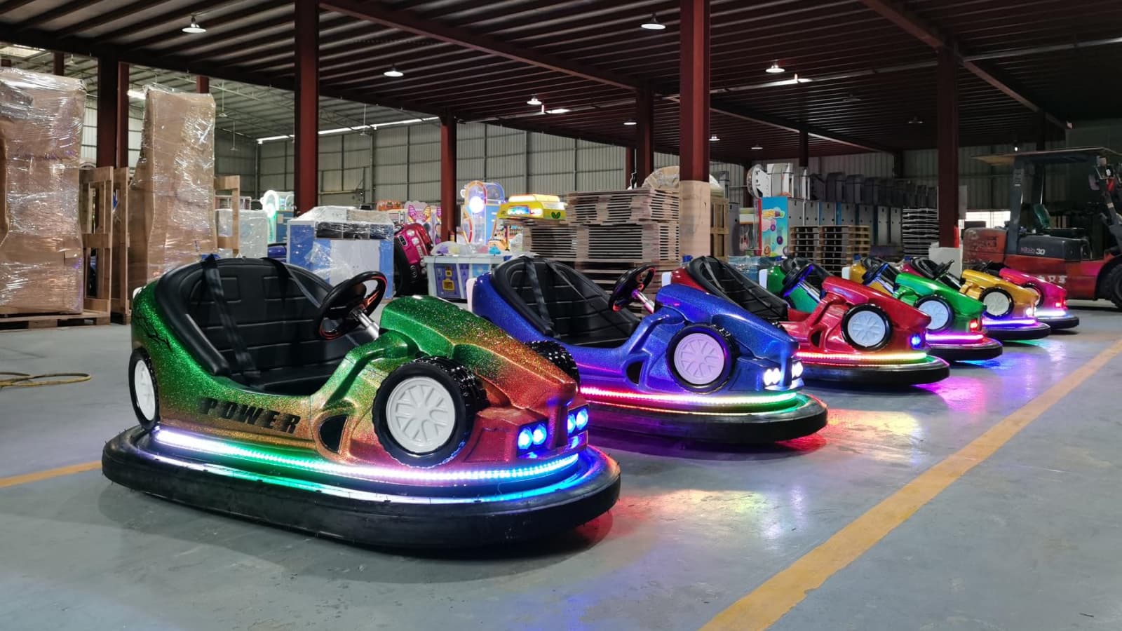 LED bumper cars for adults with glowing lights in warehouse - SUNHONG