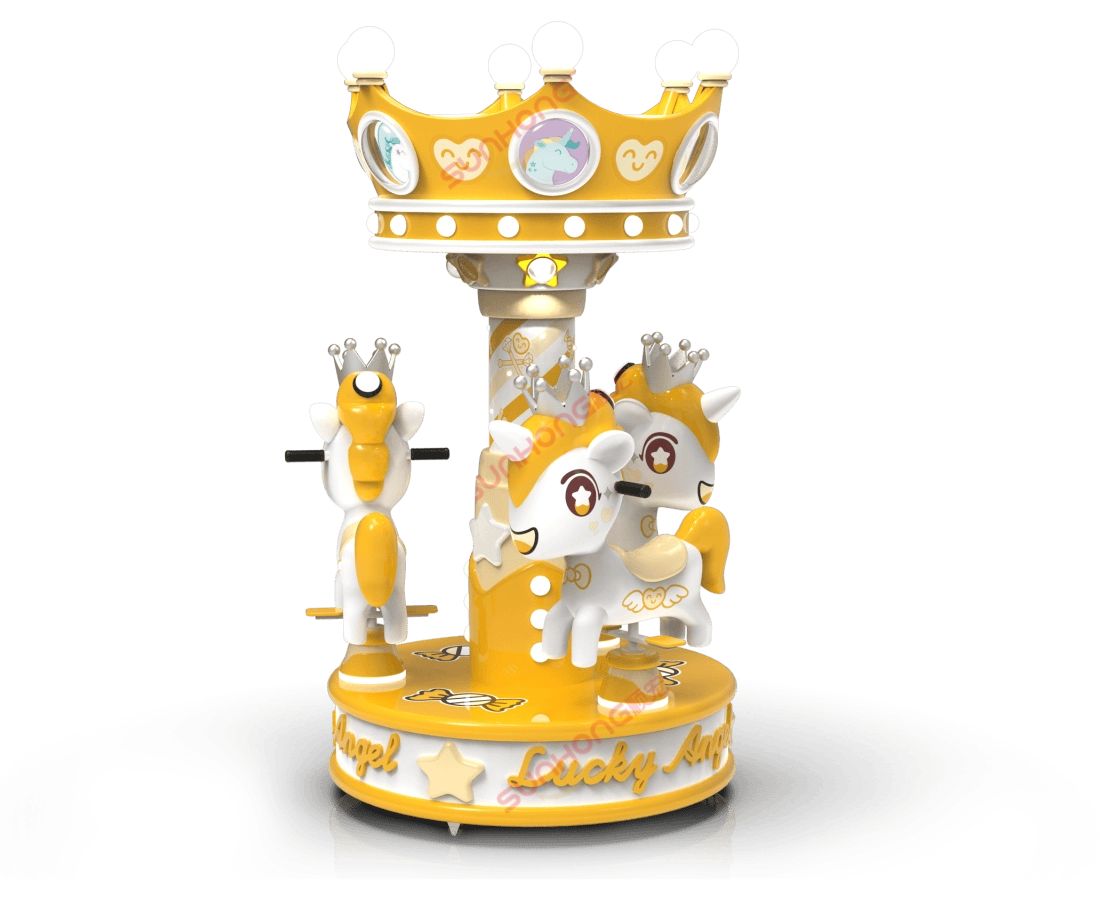 lucky-angel-3p-желтый-3d-рендер - SUNHONG Yellow Lucky Angel 3P - карусель для детей с тремя лошадьми на продажу, 3D-рендеринг - SUNHONG