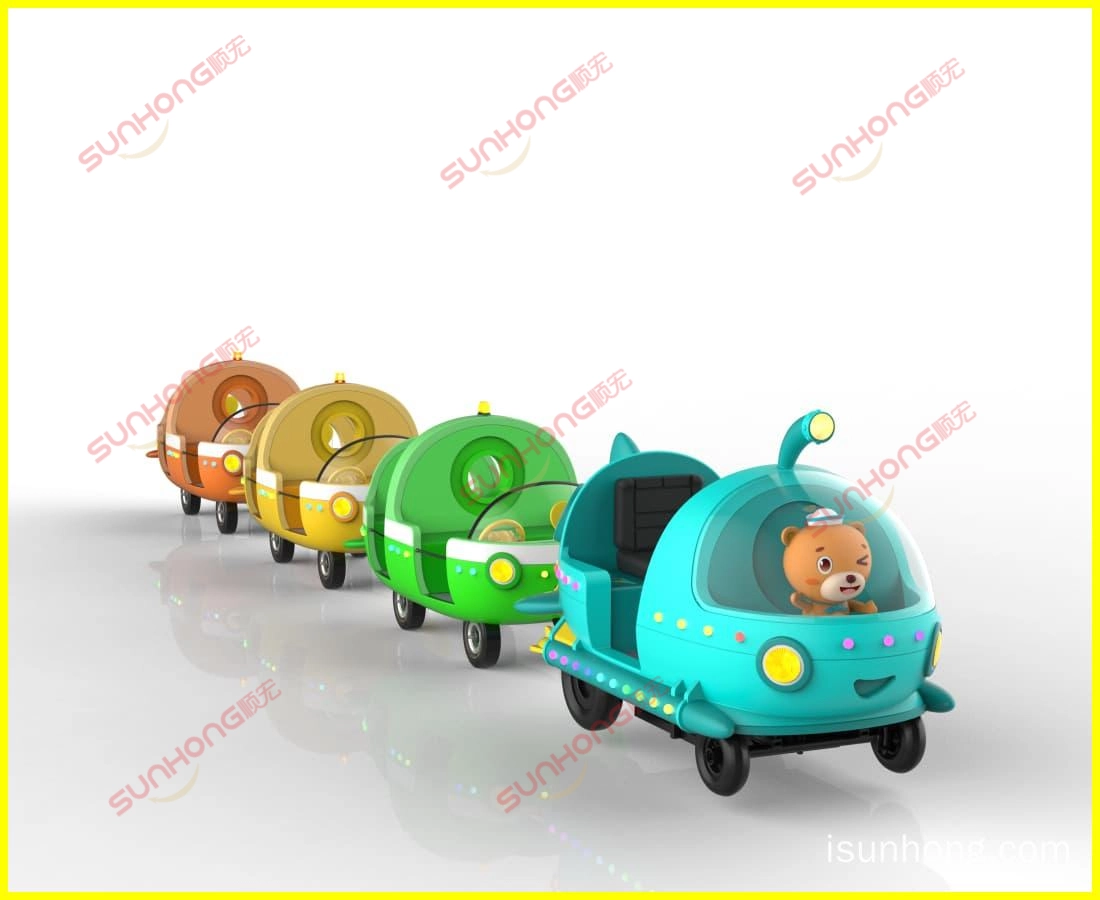 octonauts-kereta-tanpa-jejak-depan-sudut-kereta-elektrik - SUNHONG Pandangan sudut hadapan kereta api tanpa landasan bermotor berdasarkan kartun Octonauts, direka untuk kanak-kanak - SUNHONG