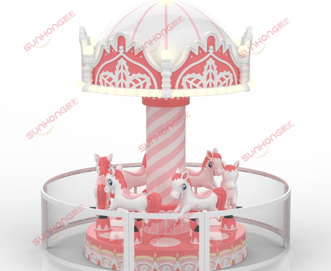 Carrusel de castillo de ensueño rosa 6P Se vende carrusel pequeño de color rosa y blanco.