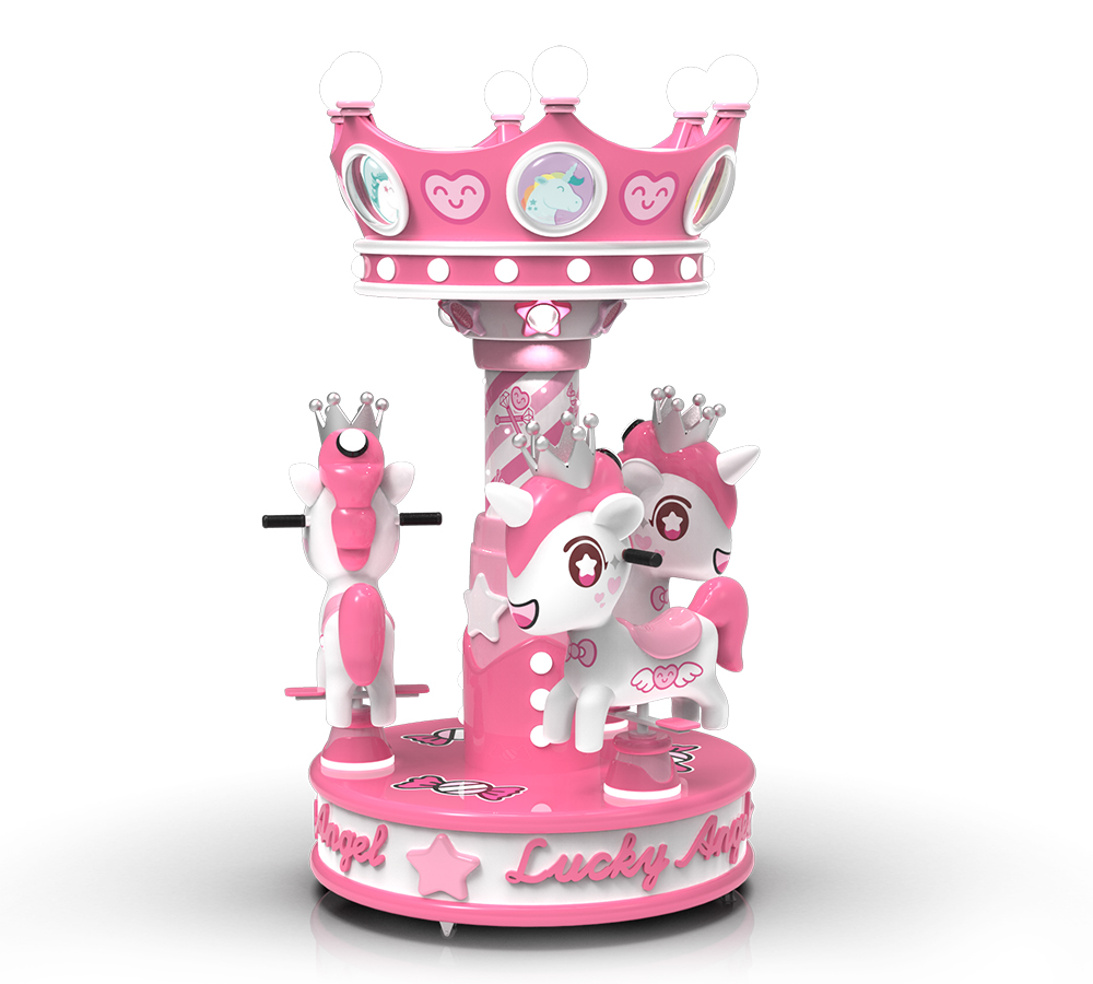 Карусель Pink Lucky Angel с тремя лошадьми