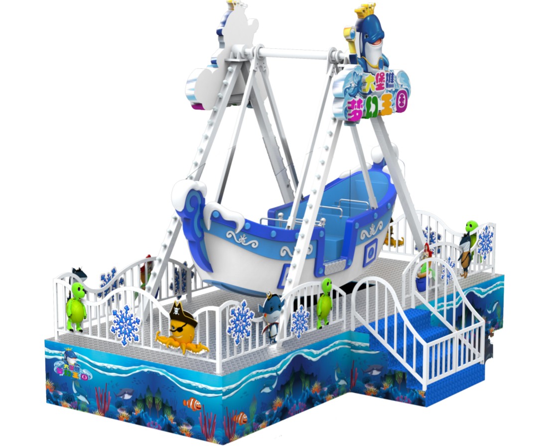 Minibarco pirata con temática oceánica, figura de delfín azul en la parte superior y base de coral - SUNHONG