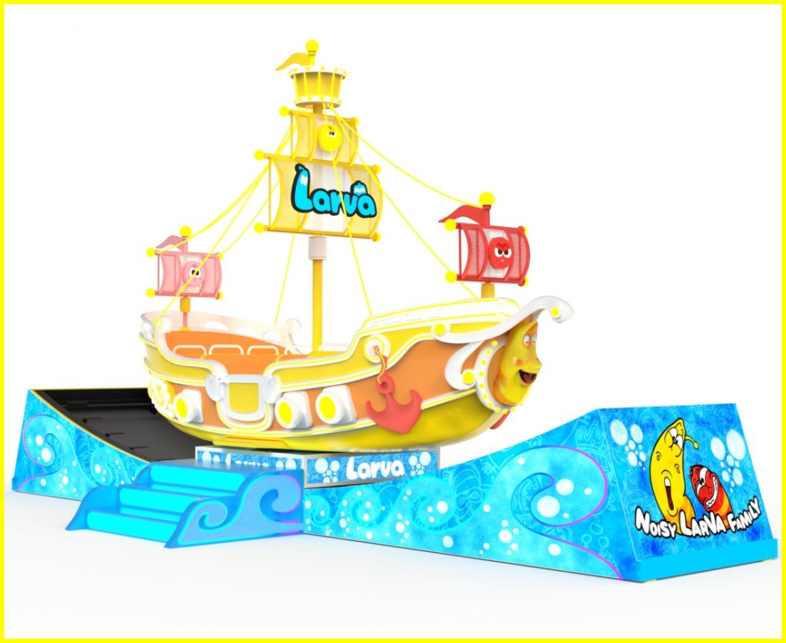 Side view design of the Larva Drifting pirate ship swing ride with base, showcasing the equipment's structure and design for a pirate boat ride. - SUNHONG