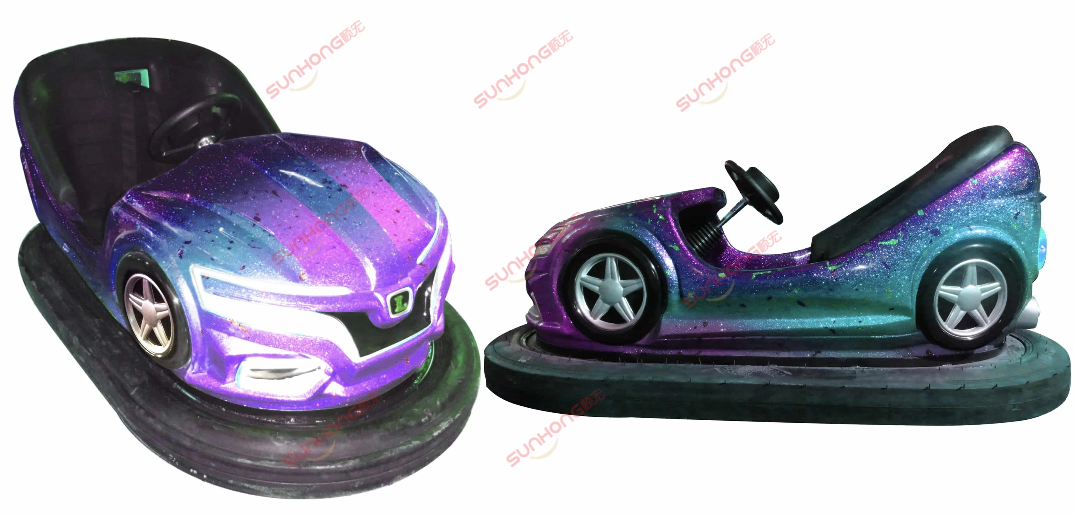 purple-bumper-car-for-adults-for-sale - SUNHONG Purple and blue glitter bumper car for adults with metallic finish - SUNHONG