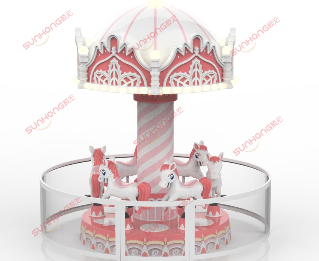 Carrusel de castillo de ensueño rojo 6P Se vende carrusel pequeño de color rosa y blanco.