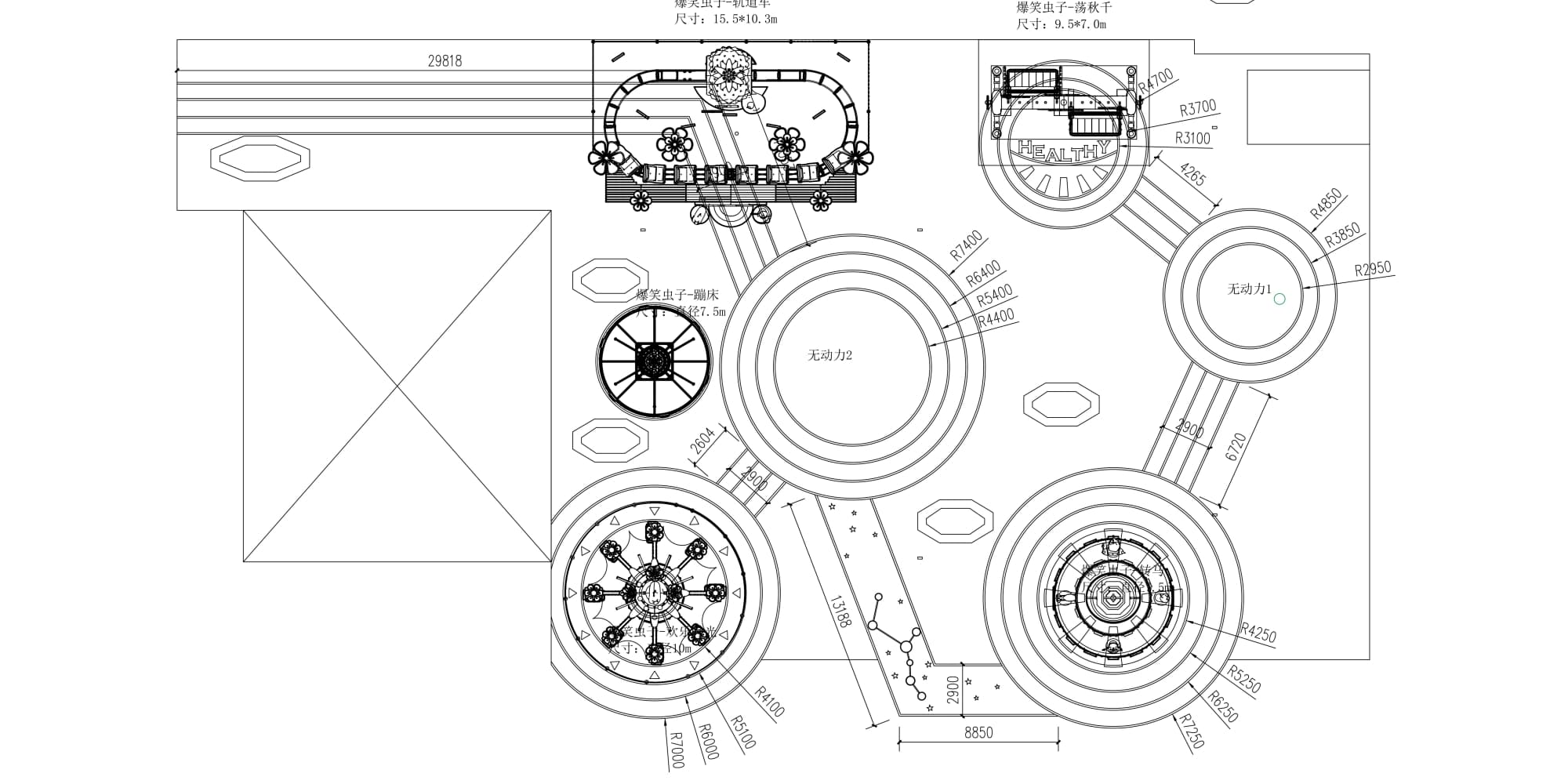Draft design layout of Shopping Mall Larva Theme Park Project, amusement park layout ideas and theme park project planning map - SUNHONG