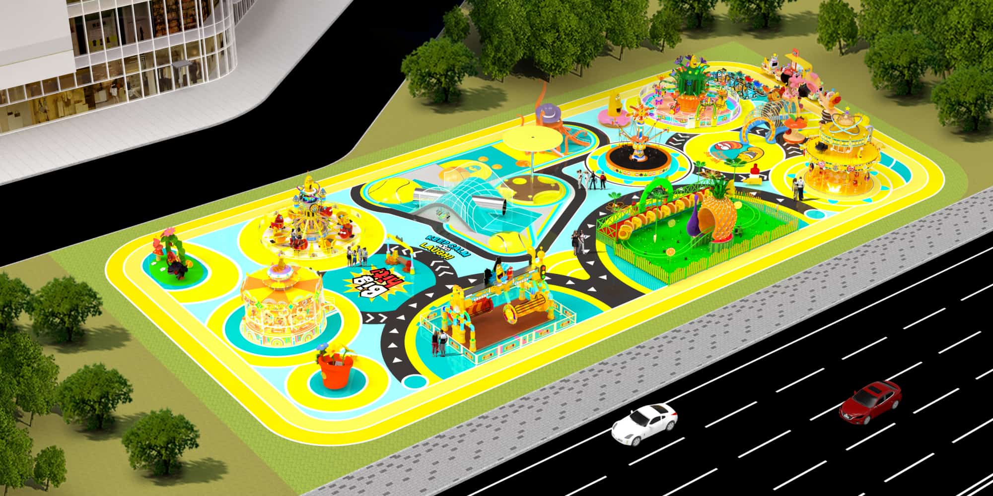 Shopping Mall Larva Theme Park Project amusement park layout design overview, theme park map layout with rides and attractions for project ideas - SUNHONG