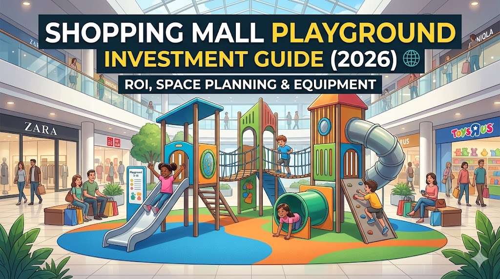 Shopping mall interior with a colorful playground for children and shoppers. - SUNHONG