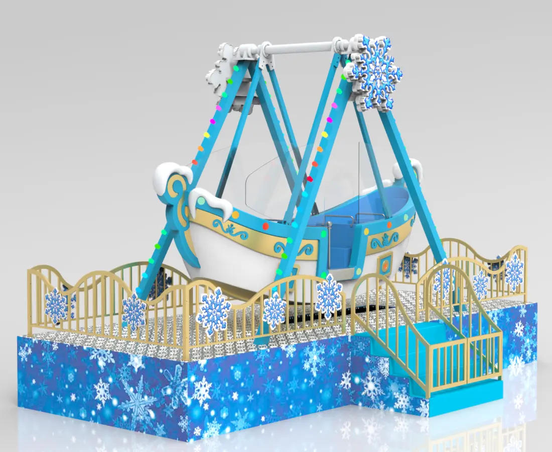 Minibarco pirata con temática de nieve, marco azul claro y centro de mesa con copos de nieve decorativos - SUNHONG