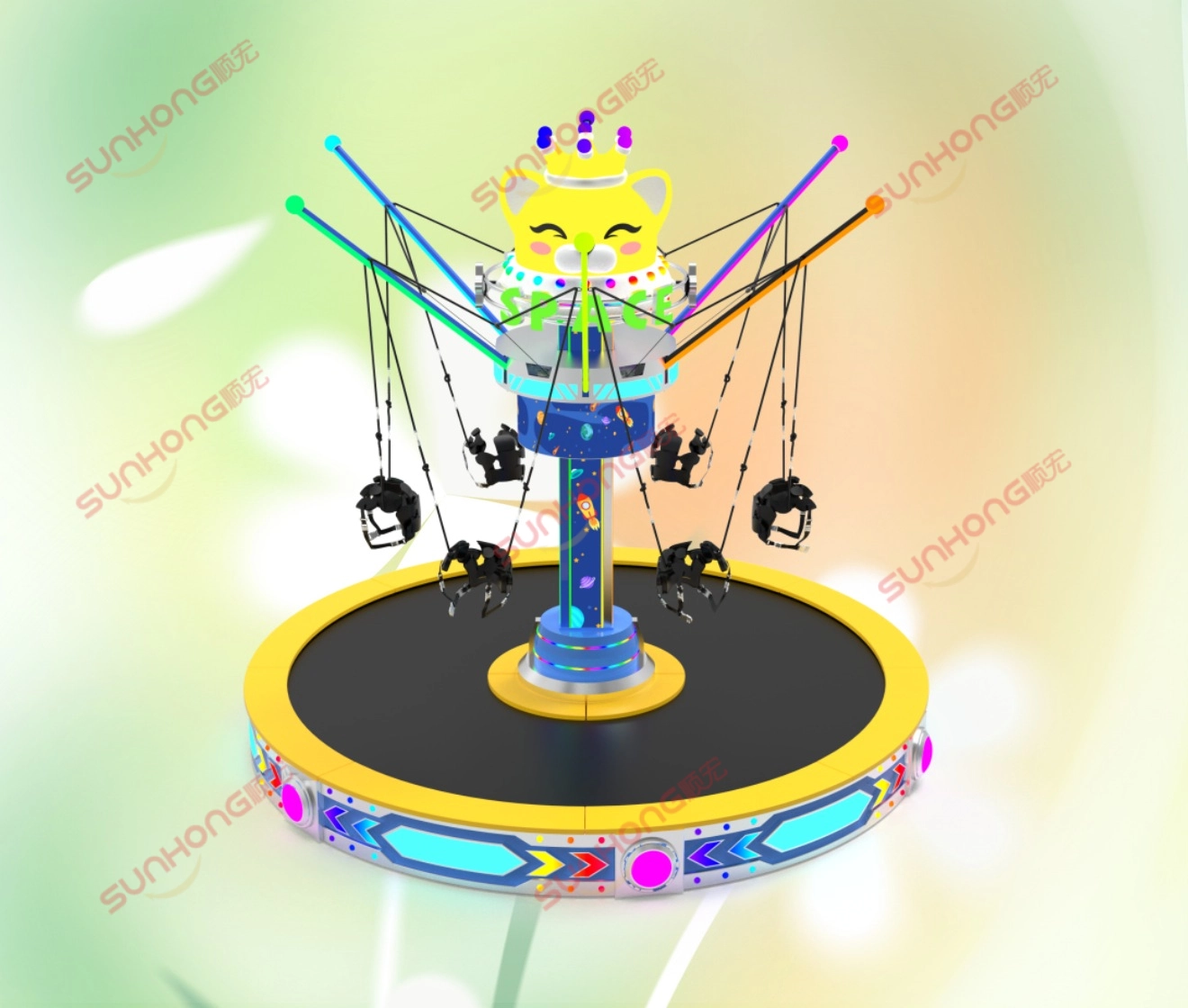 space-jump-bungee-ride-3d-green-bg - SUNHONG 3D model of Space Jump bungee ride with green gradient background - SUNHONG