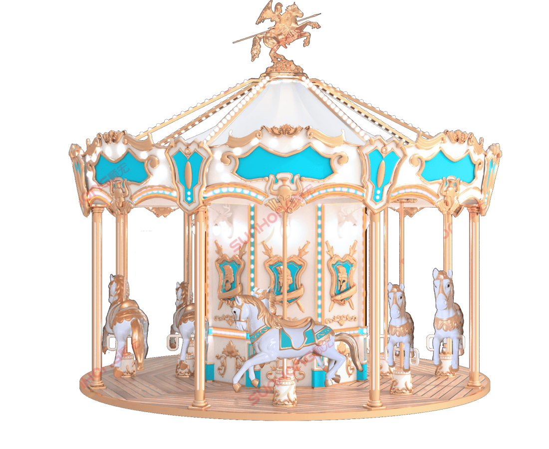 SUNHONG-knight-sparta-12p-carousel-biru-utama Karusel biru & emas dengan kuda. SUNHONG-knight-sparta-12p-carousel-biru-utama