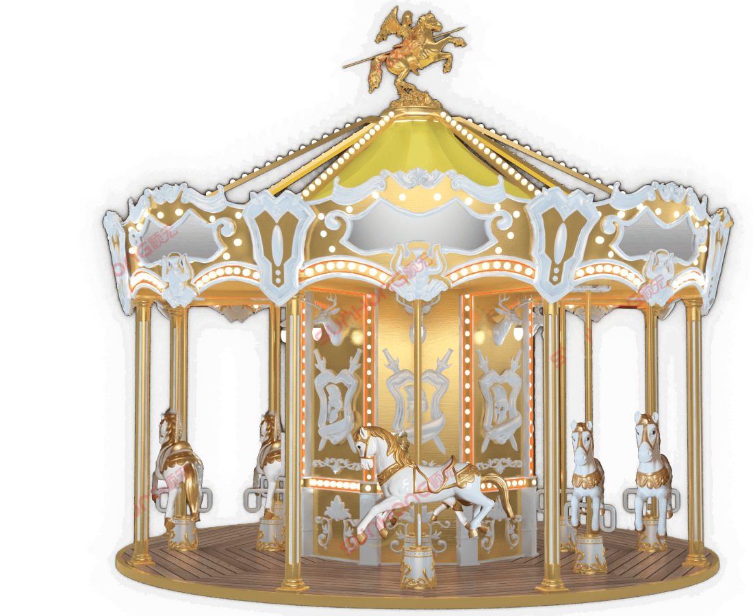 SUNHONG-knight-sparta-12p-carousel-gold-main Emas SUNHONG-kesatria-sparta-12p-karusel-emas-utama dengan kuda dan kesatria di atas.