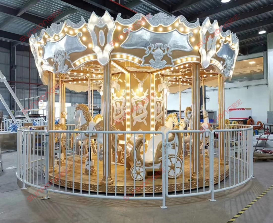 Knight-Sparta-12P-carousel-factory-display-SUNHONG - SUNHONG Karusel hiburan 12P Knight Sparta untuk dijual dipamerkan di bengkel pengeluaran SUNHONG - SUNHONG
