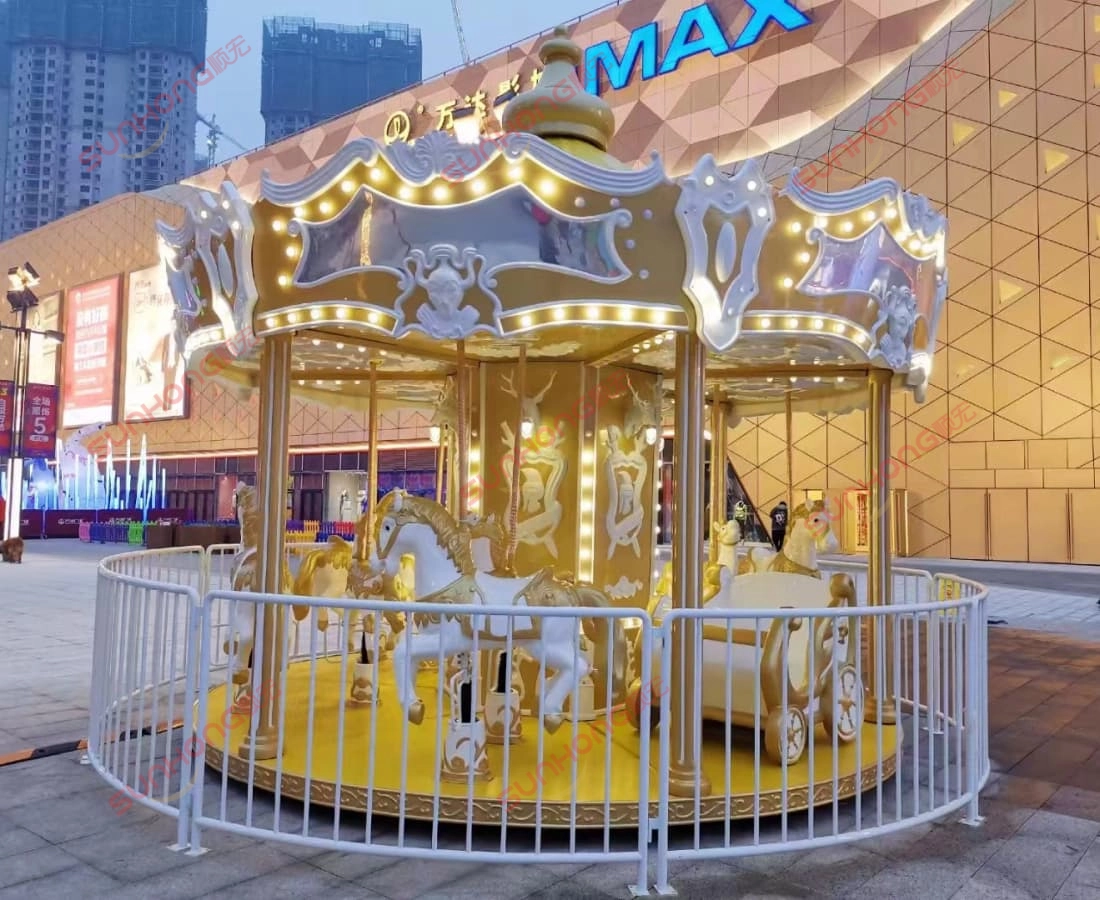 SUNHONG-knight-sparta-carousel-night-lighting-commercial-plaza - SUNHONG SUNHONG 12P Knight Sparta carousel diterangi pada waktu malam di plaza komersial, karusel hiburan untuk dijual - SUNHONG