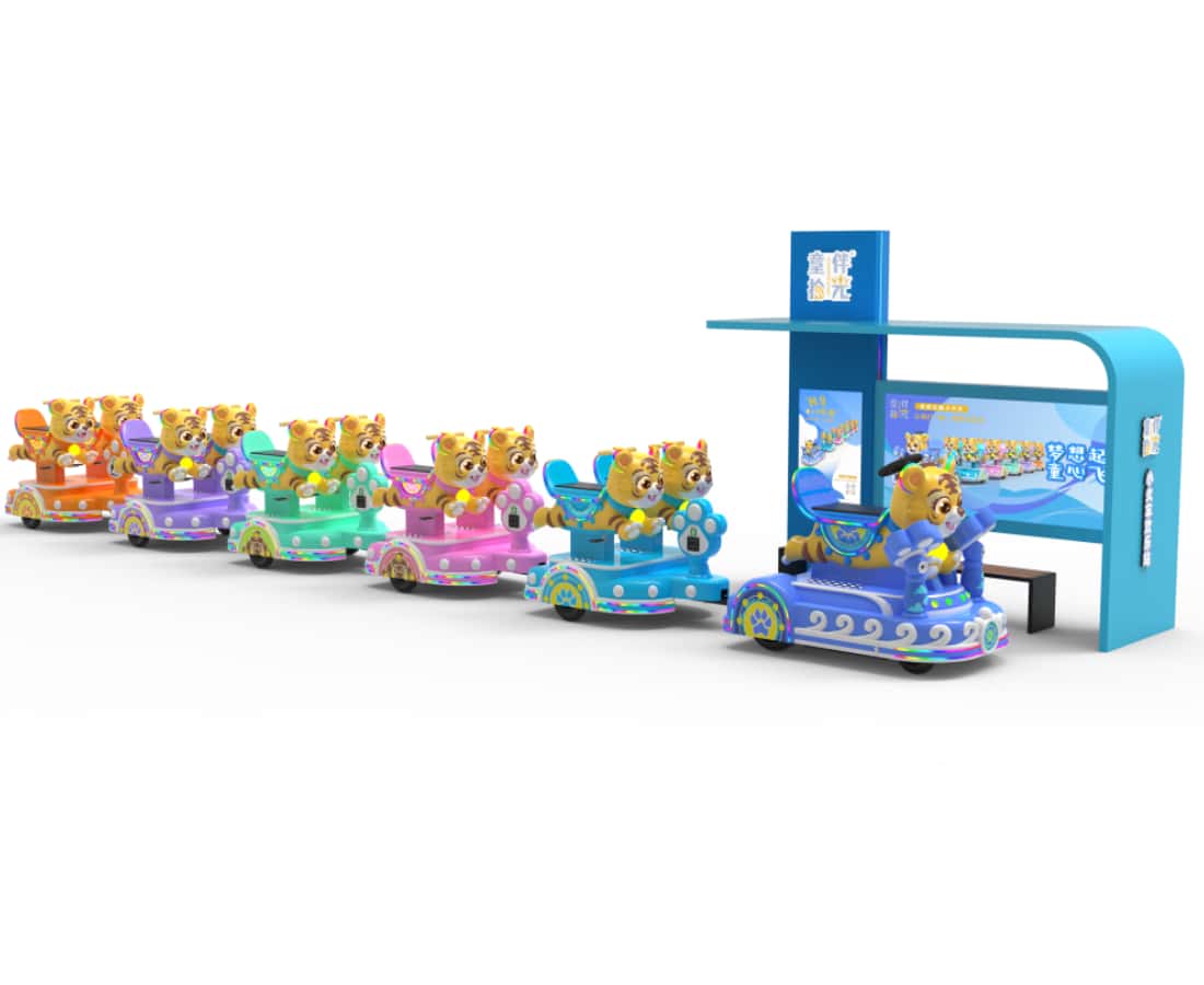 Perjalanan kereta api kecil bertemakan Tigger dengan paparan stesen hiasan, sesuai untuk persediaan hiburan dalaman kanak-kanak. - SUNHONG