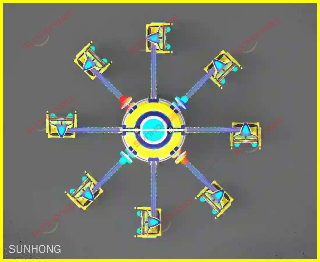 时光跳跃飞机3D俯视图 - SUNHONG Time-Jump-Plane-Rides 旋转木马结构的顶视图 3D 图像。 - SUNHONG
