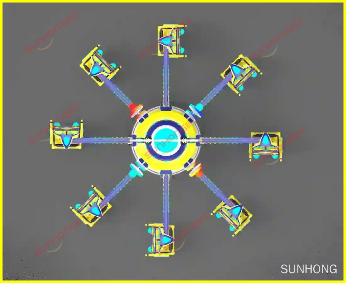 时光跳跃飞机3D俯视图 - SUNHONG Time-Jump-Plane-Rides 旋转木马结构的顶视图 3D 图像。 - SUNHONG