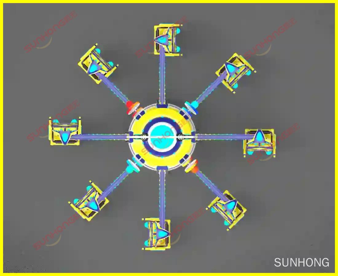 时光跳跃飞机3D俯视图 - SUNHONG Time-Jump-Plane-Rides 旋转木马结构的顶视图 3D 图像。 - SUNHONG