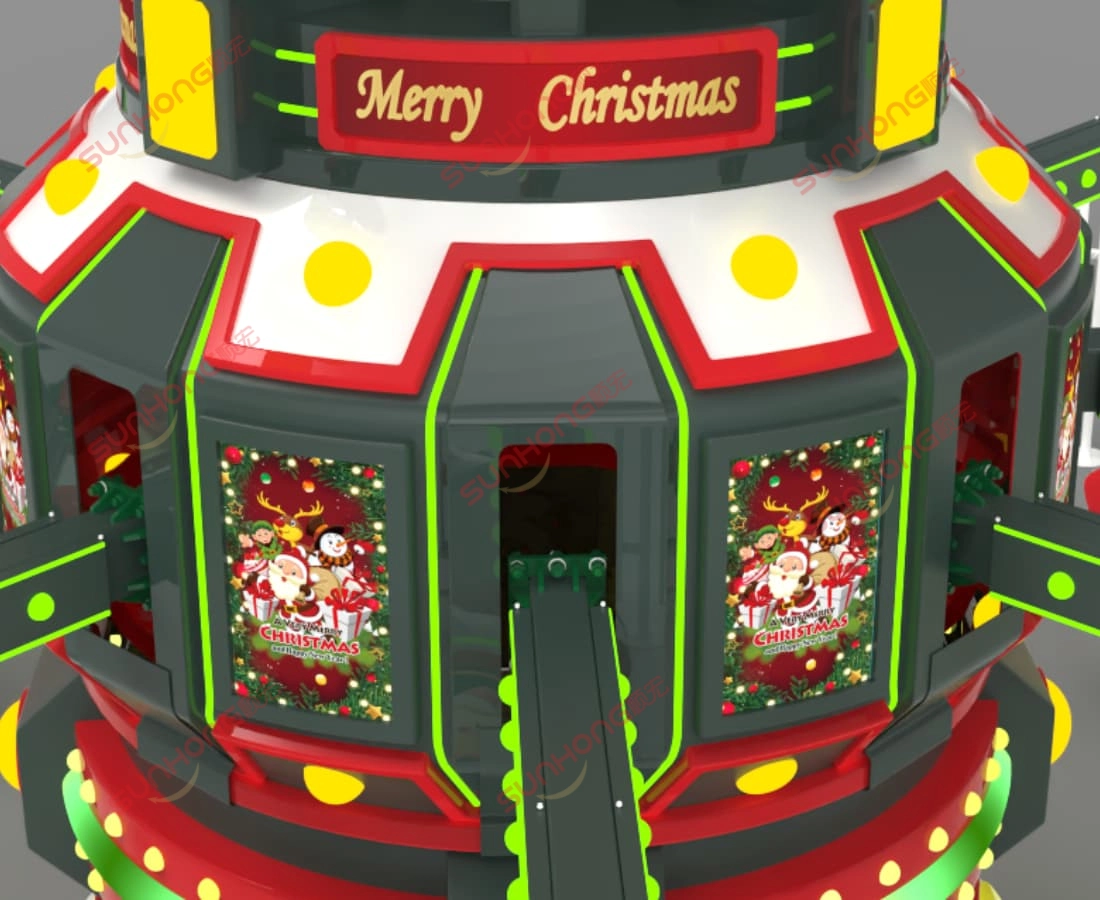 time-jump-ride-central-column-closeup-christmas-style - SUNHONG Close-up of central pillar of Christmas-themed Time Jump ride - SUNHONG