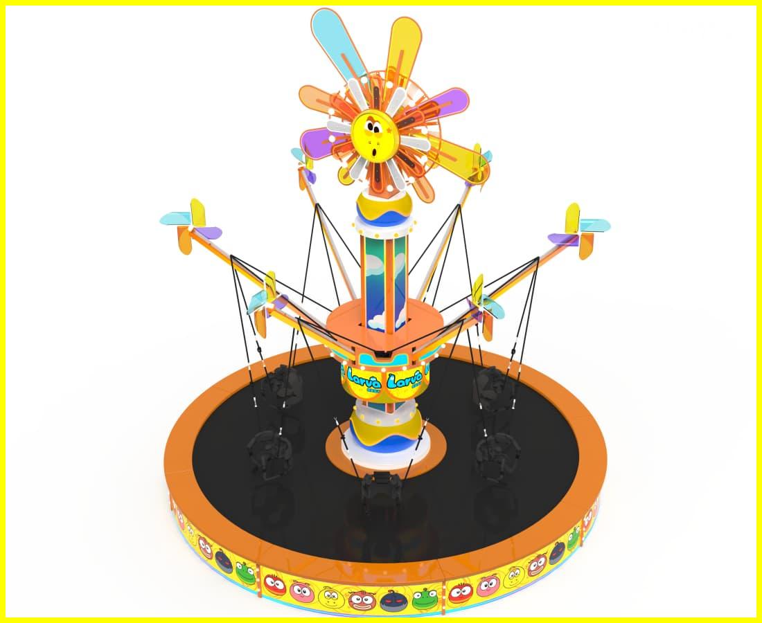 3D angled view of Cat Fishing Trampoline, interactive trampoline bungee jump amusement equipment for children - SUNHONG