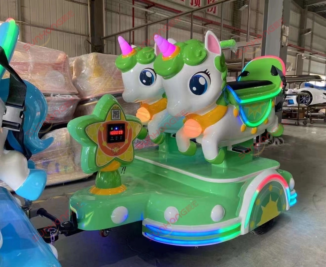 unicorn-train-green-carriage - SUNHONG Gerabak tunggangan kanak-kanak unicorn hijau dengan tali pinggang keselamatan - SUNHONG